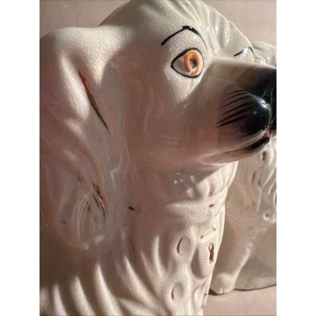 White 1850s Large 13.5” Tall Staffordshire Mantle Dogs a Pair For Sale - Image 8 of 11