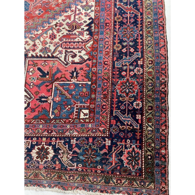 Tribal 1920's Antique Deep Red and Blue Coloring Rug 10 6 X 13 For Sale - Image 3 of 13