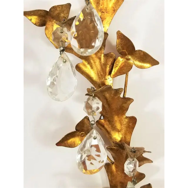 1950s Italian Gilt and Crystal Sconces / Candleholders Made in Italy For Sale - Image 9 of 13