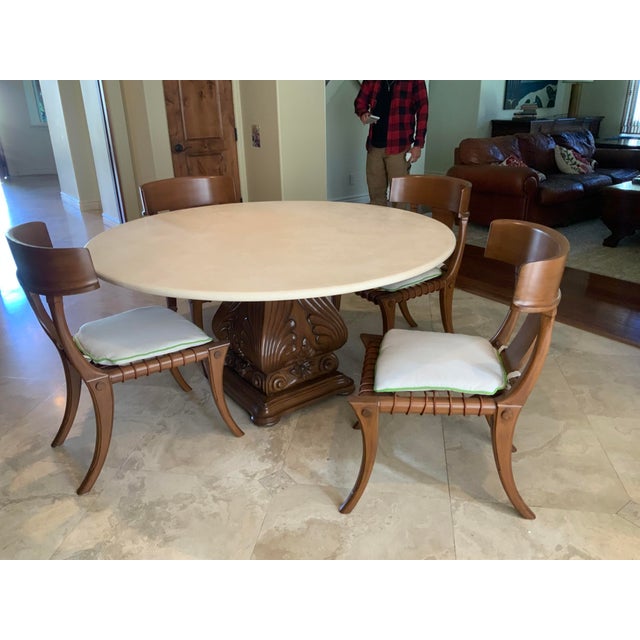 2010s Modern Dining Set Wit Travertine Top & 4 Klismos Chairs For Sale - Image 5 of 7