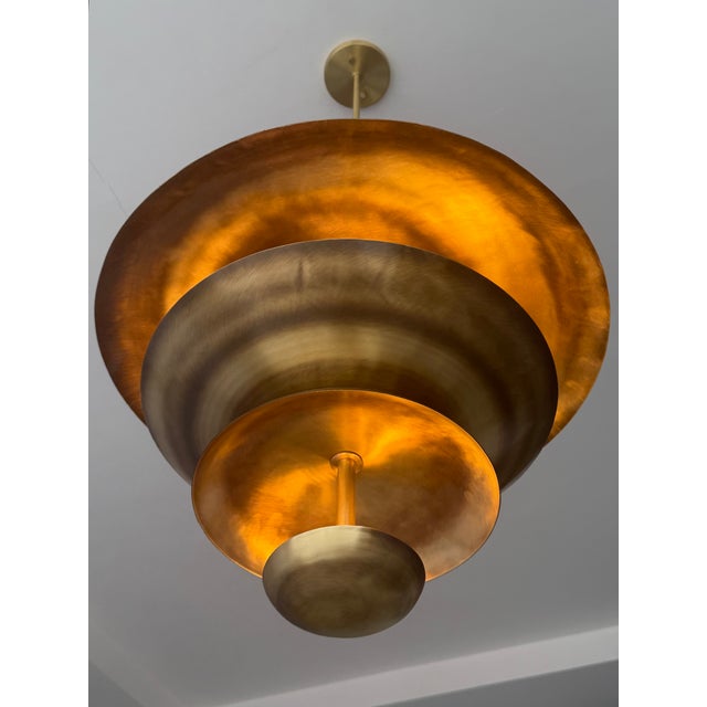 Brass Handmade Solid Brass Tiered Chandelier: Modern Sculptural Pendant Light Fixture For Sale - Image 8 of 15