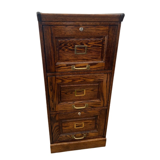 Rare hard to find size Vintage Tiger Oak File Cabinet with Three smooth sliding ball bearing Locking Drawers, Locking Top...