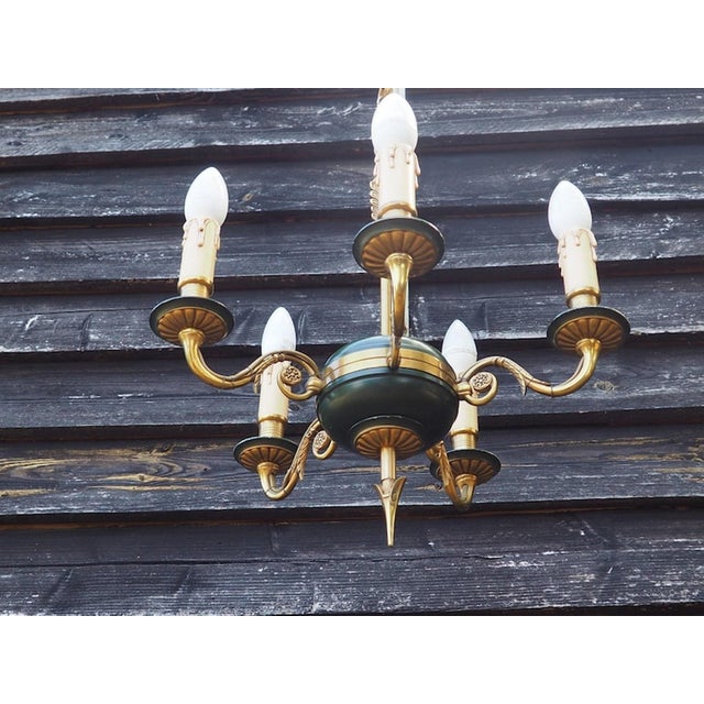 Traditional Empire Style Bronze Chandelier with Green Lacquered Bowl, 1950s For Sale - Image 3 of 18