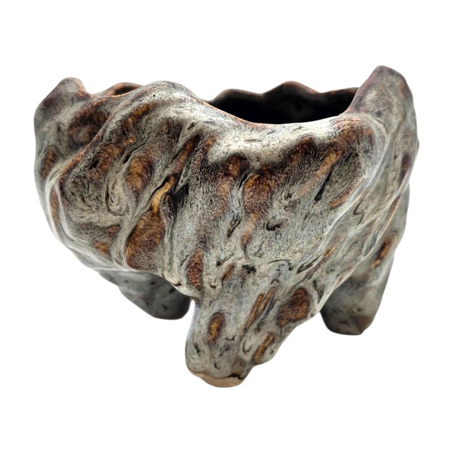 Brown Shiwan Ikebana Bowl Chinese Art Pottery Rock Bonsai Planter 6 Inch For Sale - Image 8 of 12