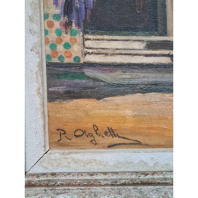 Art Deco Orientalist oil on panel view of wisteria outside a doorway, possibly the maison musee Savorgnan de Brazza a...