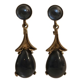 1950s Albert Weiss Sapphire Blue Cabochon Dangle Earrings - 2 Pieces For Sale