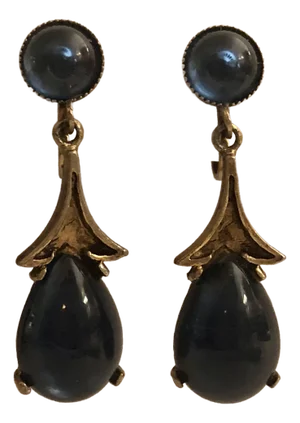 1950s Albert Weiss Sapphire Blue Cabochon Dangle Earrings - 2 Pieces