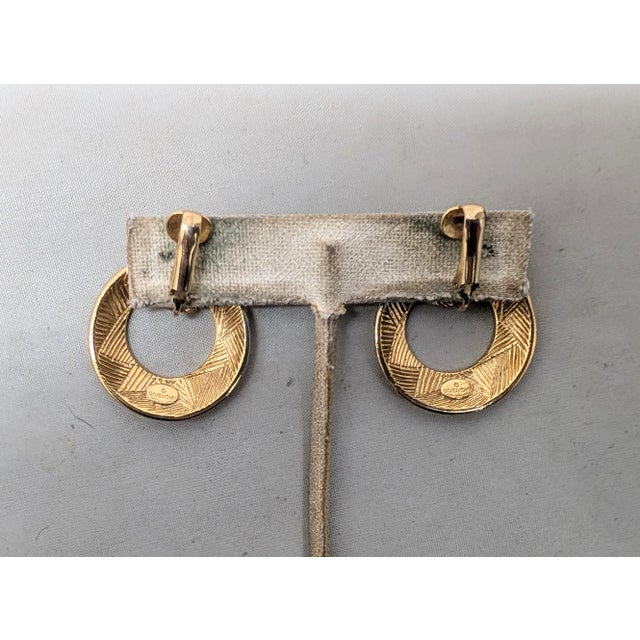 Metal Vintage 1980s Signed Givenchy Textured Goldtone Hoop Clip Earrings-2 Pieces For Sale - Image 7 of 7