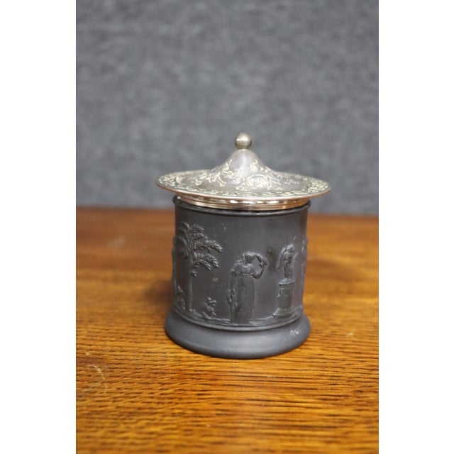 Wedgwood Wedgwood Black Basalt Covered Jar With Silver-Plated Lid For Sale - Image 4 of 6