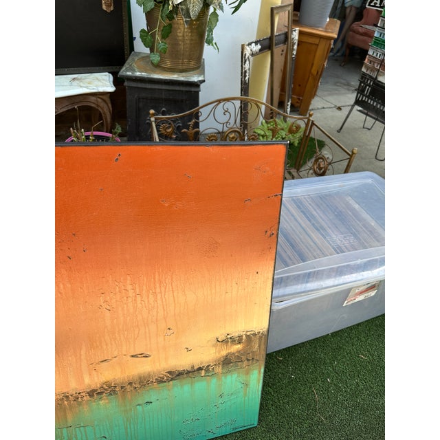 Orange Orange and Turquoise Abstract Style Painting on Canvas For Sale - Image 8 of 10