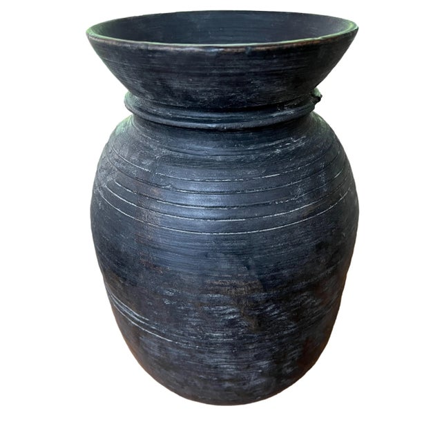 1960s Rustic Black Hand Turned Wood Honey Pot/Vase For Sale - Image 13 of 13