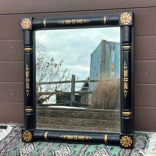 Wood Vintage Signed Lambert Hitchcock Black & Gold Petite Wall Mirror For Sale - Image 7 of 11