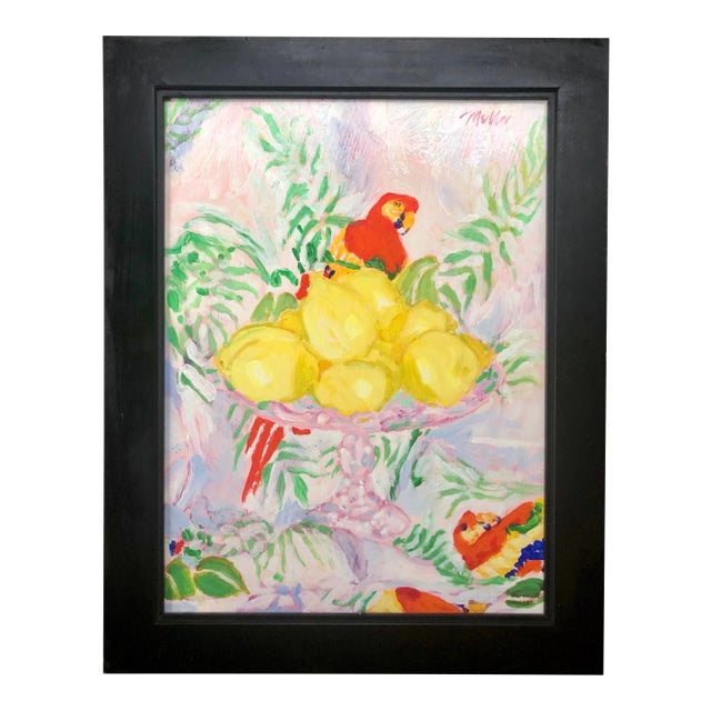 Compote Lemons and Parrot Still Life Oil Painting For Sale