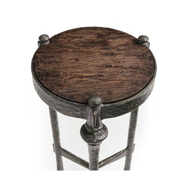 2020s Brutalist Iron and Wood Round Accent Table For Sale - Image 5 of 9