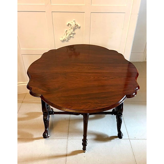 Antique Victorian Rosewood Drop Leaf Sutherland Occasional Table, 1850 For Sale - Image 4 of 17