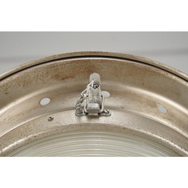 Mid 20th Century Industrial 20 In. Ribbed Glass Brushed Steel Dome Flush Mount Light For Sale - Image 11 of 13