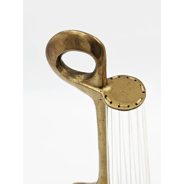 Vintage Signed Brass Acrylic Strands Abstract Surrealist Harp Sculpture C 1960s For Sale - Image 14 of 15