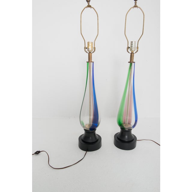 Pair of Mid Century Modern Multi Color Blown Glass Lamps For Sale - Image 11 of 12