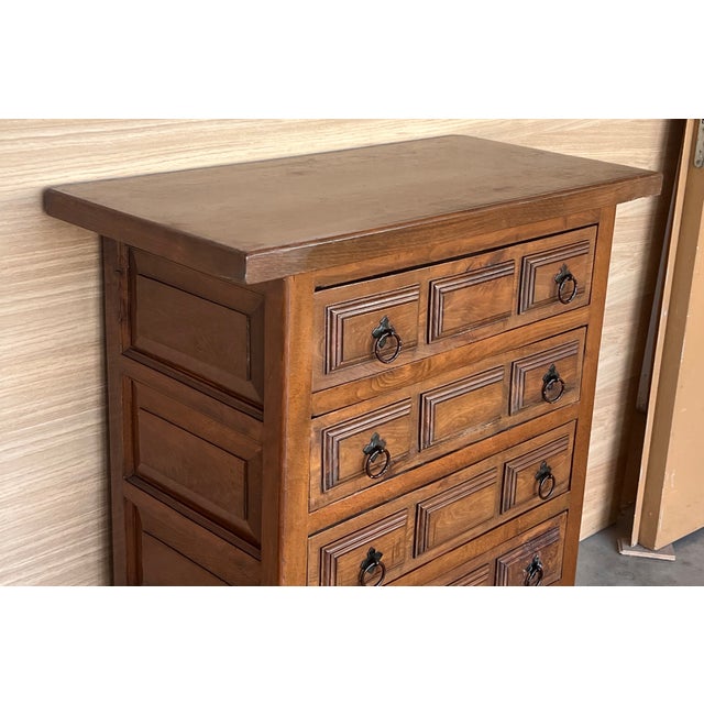 20th Catalan Spanish Baroque Carved Walnut Tuscan Chest of Drawers or Nightstand For Sale - Image 6 of 9