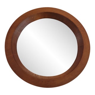 Vintage Rustic Round Carved Pine Mirror For Sale