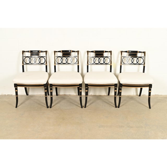 A gorgeous set of four Regency style side chairs or dining chairs By Baker Furniture, "Historic Charleston" Collection....