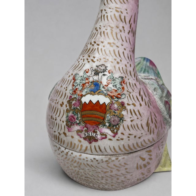 Chinese Late 20th Century Chinese Export-Style Famille Rose Armorial Porcelain Duck-Form Covered Tureens - a Pair For Sale - Image 3 of 11