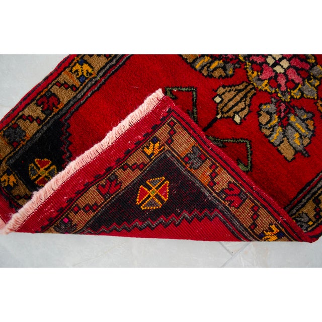 Hand Knotted Small Turkish Rug. Organic Wool 1960's Entryway Decor DoorMat, Accent Rug - 22'' X 44'' For Sale - Image 11 of 12
