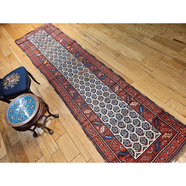 19th Century Bidjar Runner, Hand-Knotted Wool, All-Over Paisley Pattern, Ivory & Rust Red, 3x13 For Sale In Chicago - Image 6 of 14