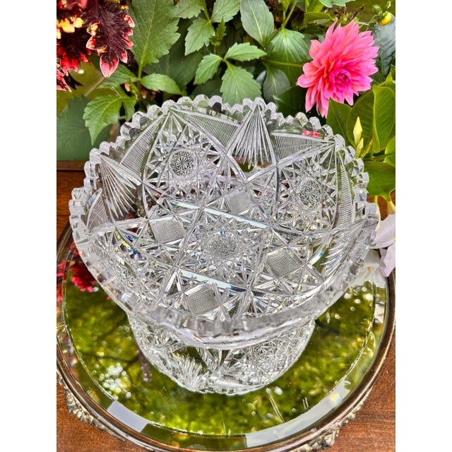 Glass Antique Bergen Crystal Hand Cut Bowl American Brilliant Period Early 20th Century For Sale - Image 7 of 12