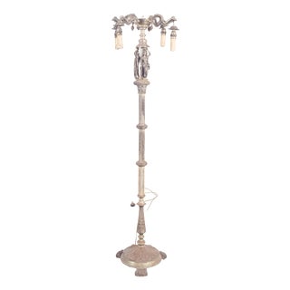 French Silvered Metal Floor Lamp with Four Lights, 1920 For Sale