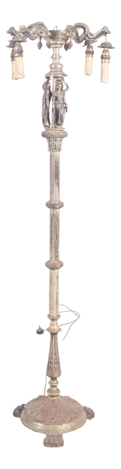 French Silvered Metal Floor Lamp with Four Lights, 1920