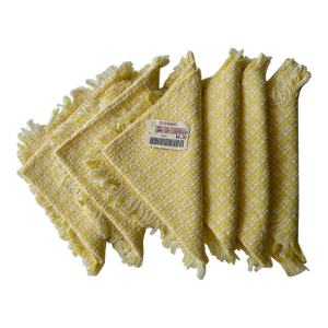 1980s Homespun Buttercup & White Fringed Cotton Napkins- Set of 6
