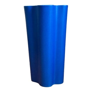 Vintage Blue Fluted Ceramic Vase For Sale