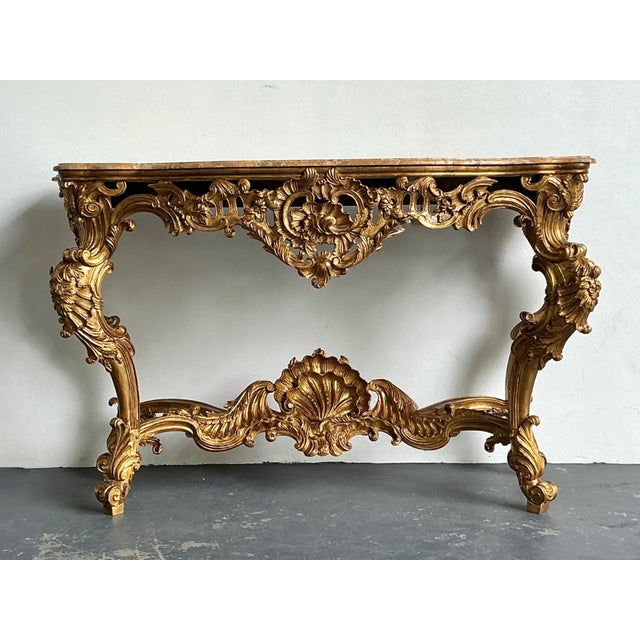 Antique Rococo Giltwood Console With Marble Top For Sale - Image 16 of 18