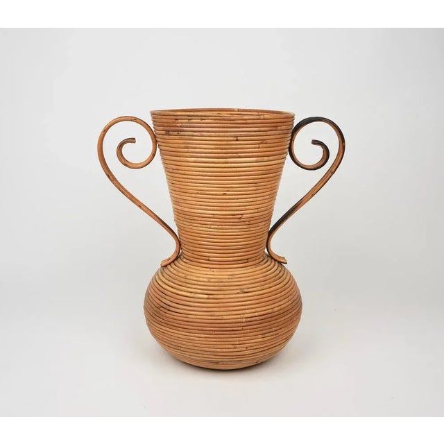 Italian Rattan Amphora Vase by Vivai Del Sud, 1960s For Sale - Image 3 of 13