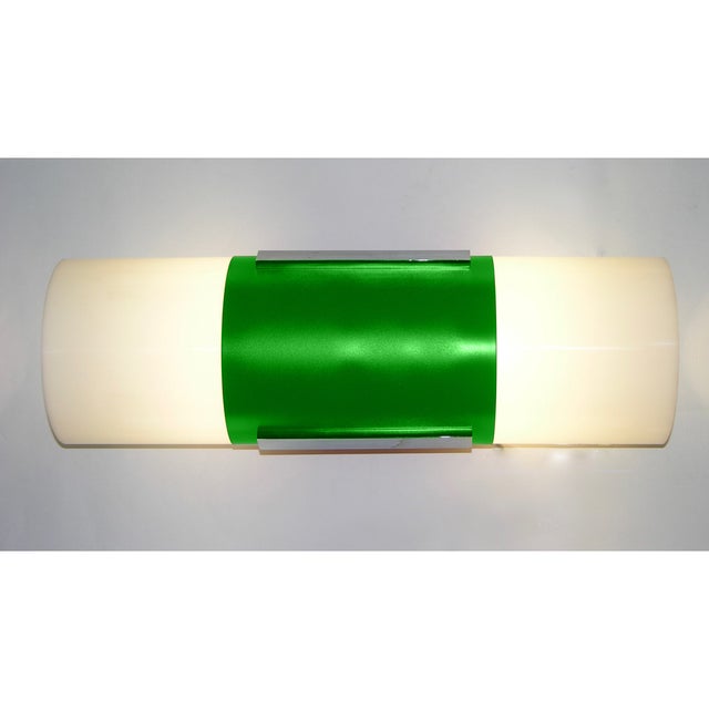 1960 Italian Black / 2 Forest Green & White Tall Ceiling / Wall Lights - Set of 4 For Sale In New York - Image 6 of 9