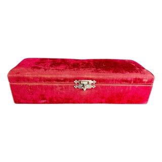 Antique Victorian Red Velvet Glove Box-Silk Lined-Jewelry Casket-Vanity Box-Case For Sale
