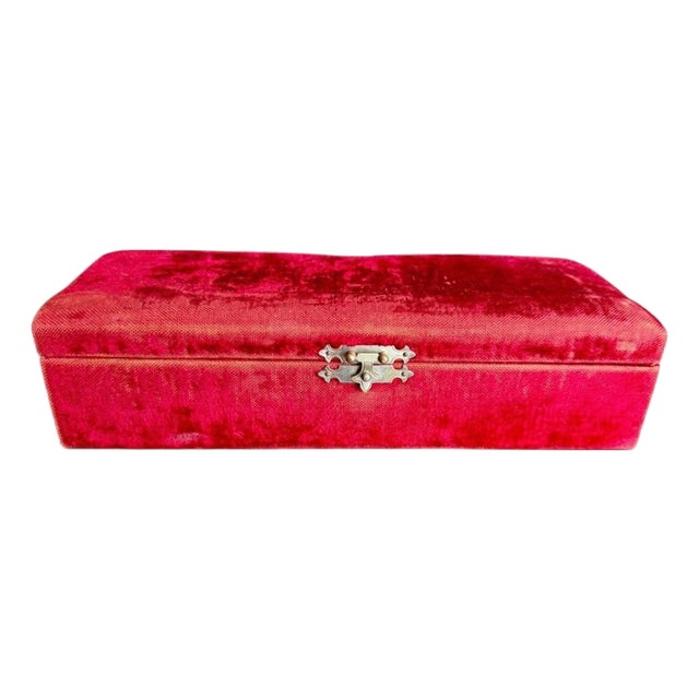Antique Victorian Red Velvet Glove Box-Silk Lined-Jewelry Casket-Vanity Box-Case For Sale