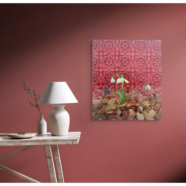 In "Light in the Darkness (I)," delicate snowdrop flowers emerge from a bed of textured, fallen leaves, creating a...
