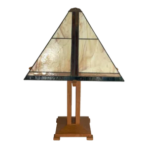 Vintage Stain Glass Prairie Mission Style Table Lamp Made by Joyce and Bob Conroy