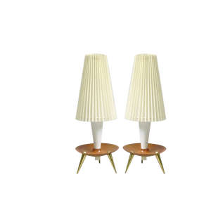 Table Lights in Teak, Brass & Pleated Screens, 1960s, Set of 2