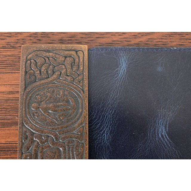 Tiffany Studios New York Zodiac Bronze Blotter Ends With Leather Desk Blotter For Sale In South Bend - Image 6 of 14