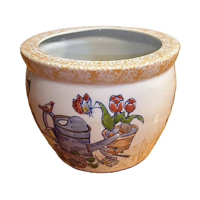 Chinoiserie Late 20th Century Floral Chinoiserie Planter For Sale - Image 3 of 7