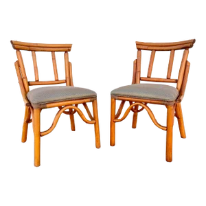 Vintage Ficks Reed Style Rattan Accent Chairs - Pair