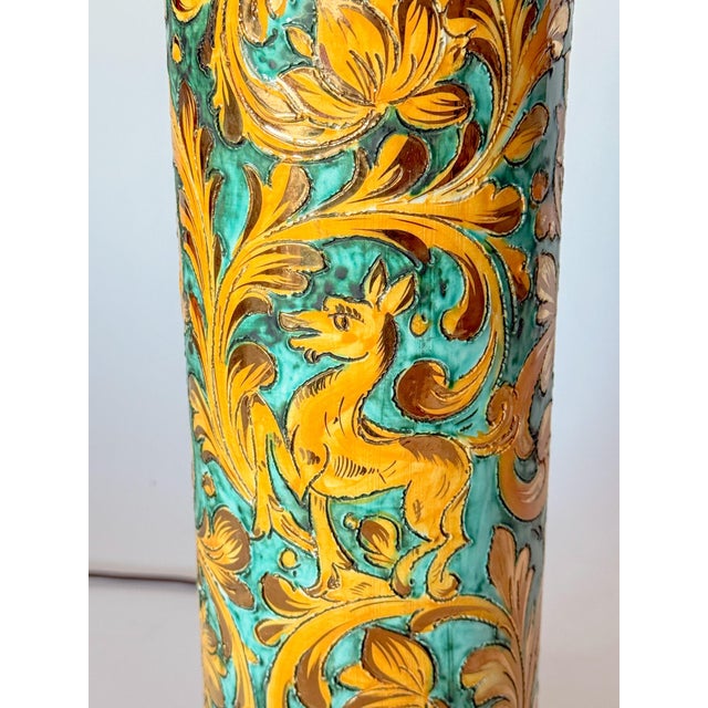 Metal Vintage Italian Scraffito Table Lamp With Gilt Glaze Detail For Sale - Image 7 of 15