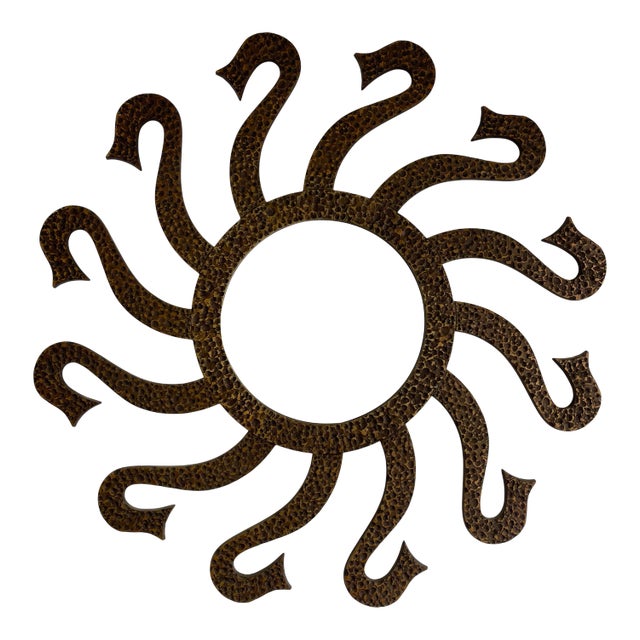 1970s Hammered Brass Mirror Octopus by Luciano Frigerio, Italy For Sale