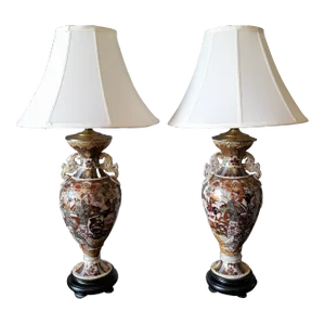 1960s Tall Pair of Japanese Satsuma Table Lamp Bases