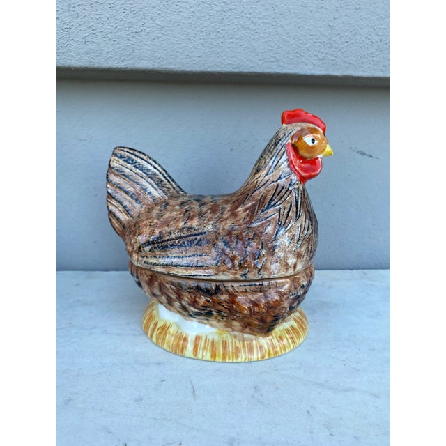 1950s French Majolica Brown Hen Tureen Caugant For Sale - Image 5 of 5
