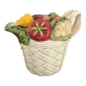 1990s Italian Hand-Painted Ceramic Veggie Pitcher