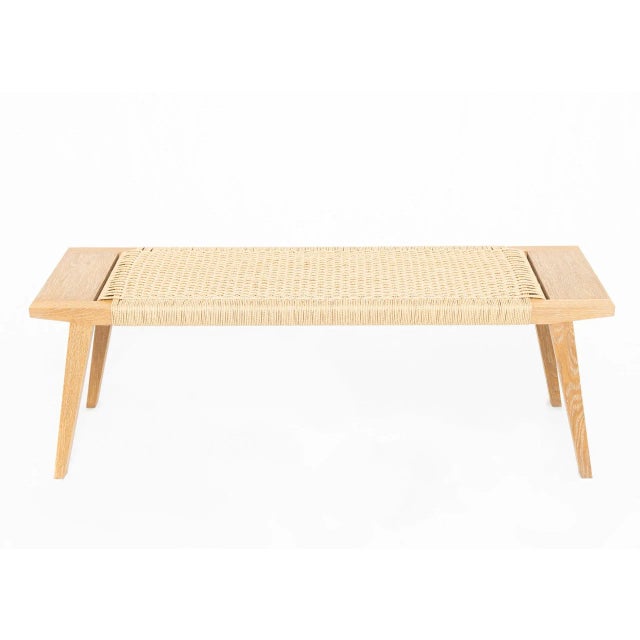 White Oak Bench With Handwoven Natural Danish Cord Canva Bench For Sale - Image 11 of 11